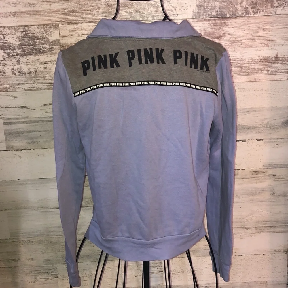 PINK VICTORIA’S SECRET quarter zip sweatshirt purple and gray XS PINK VS top​ - Picture 8 of 8